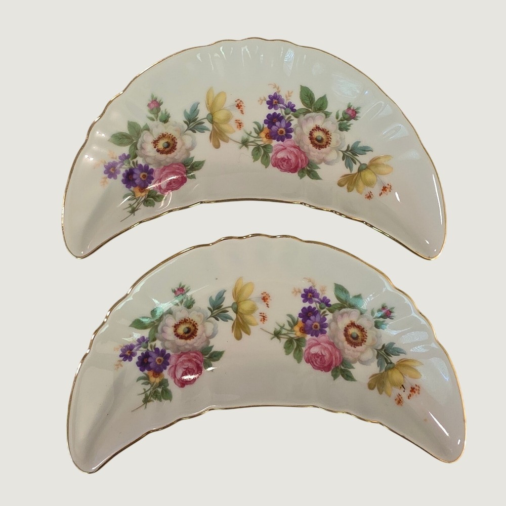 Vtg Mitterteich Bavaria Germany 2 Bone Dish Meissen Floral Gold Trim‎  23043 039